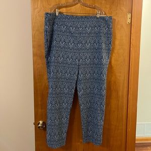 Soft Surroundings Womens Tesori Print Straight Leg Ankle Pants Blue NWT 2X 22W